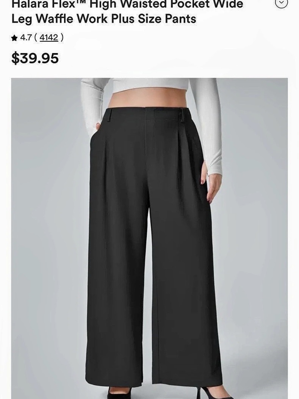 Halara Flex™ High Waisted Pocket Wide Leg Waffle Work Plus Size Pants Black 1X